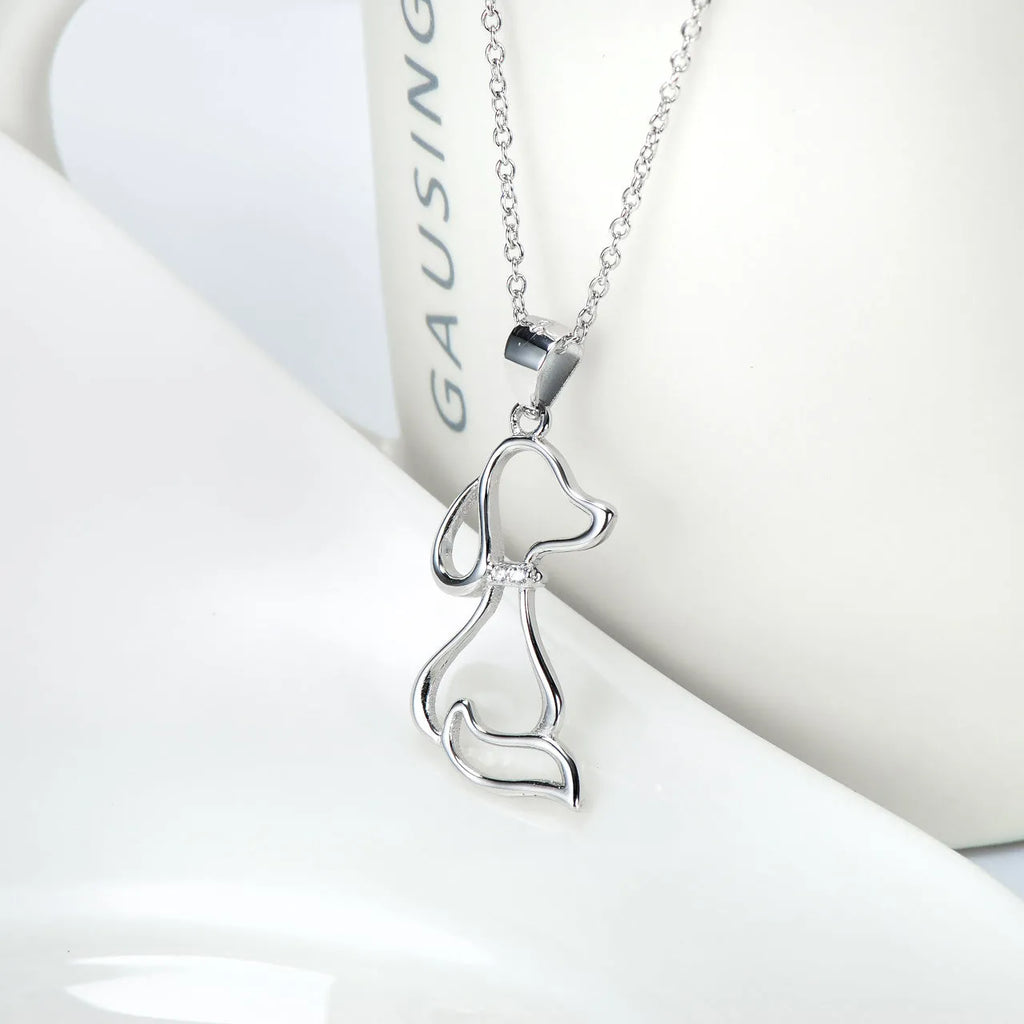 Ladies 925 sterling silver dog pendant necklace with adjustable round bead chain, unisex cartoon animal style