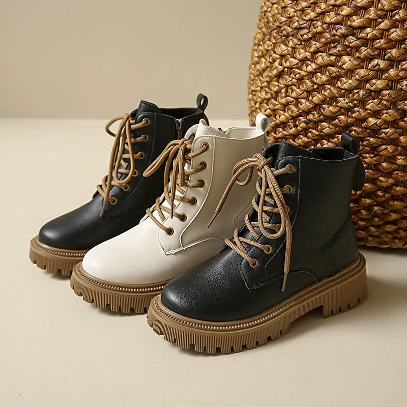 Beige women's winter Martin boots mid heel 3-5cm Korean style