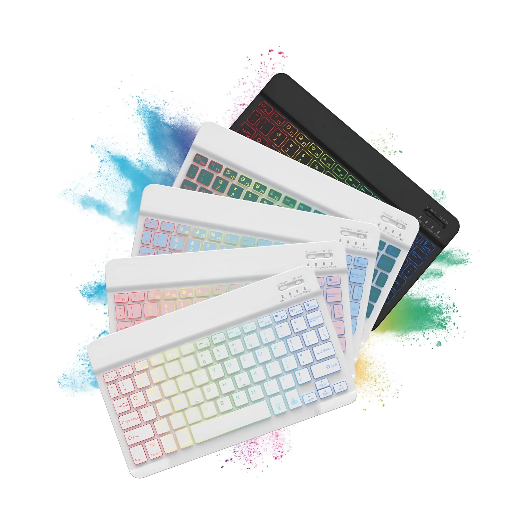10-inch wireless Bluetooth keyboard with colourful backlight for tablets and mobile phones.