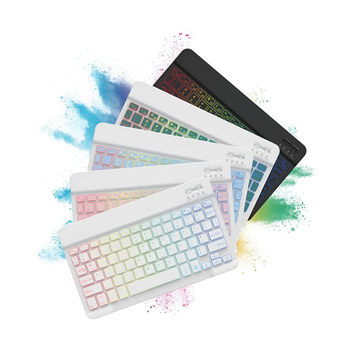 10-inch wireless Bluetooth keyboard with colourful backlight for tablets and mobile phones.