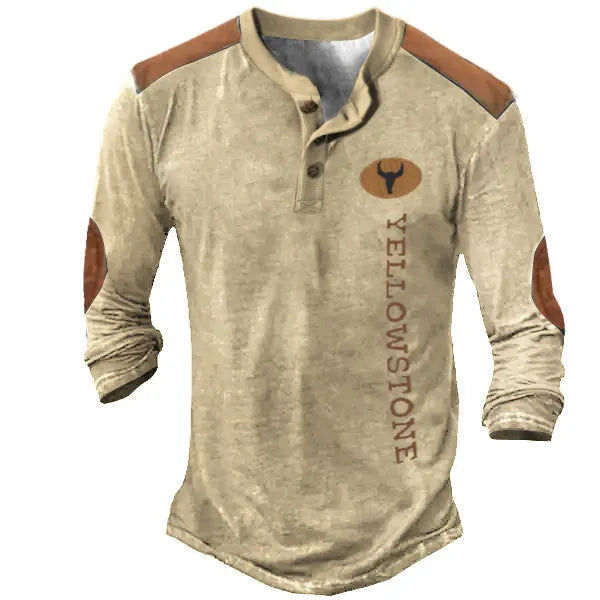 Men's long sleeve Henley shirt in solid colour with printed details, 90% polyester, CT09 series