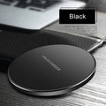 Black on black ultra-thin wireless fast charger with 98mm diameter aluminium construction