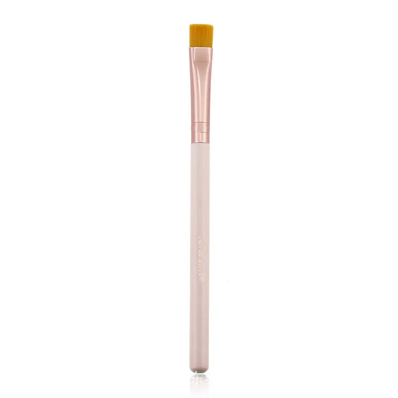 Pink 26-piece makeup brush set with wooden handles displayed in a PU storage bag.