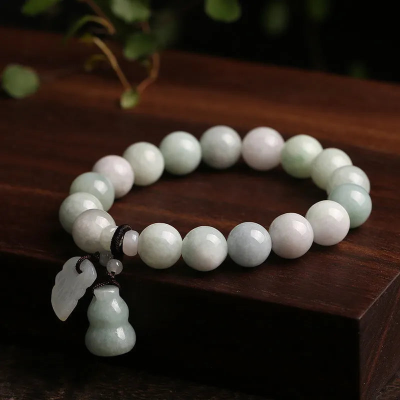 Jade geometric bracelet with hanging Maitreya Buddha pendant in multiple colour options