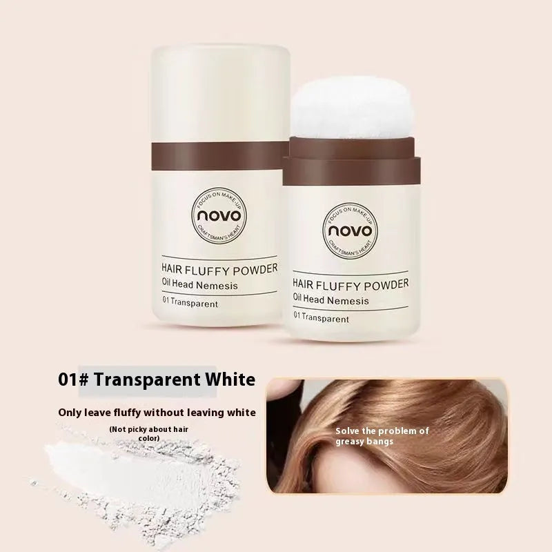 Mattifying oil control face powder compact for oily skin and bangs hairline in transparent, brown, and dark brown shades.
