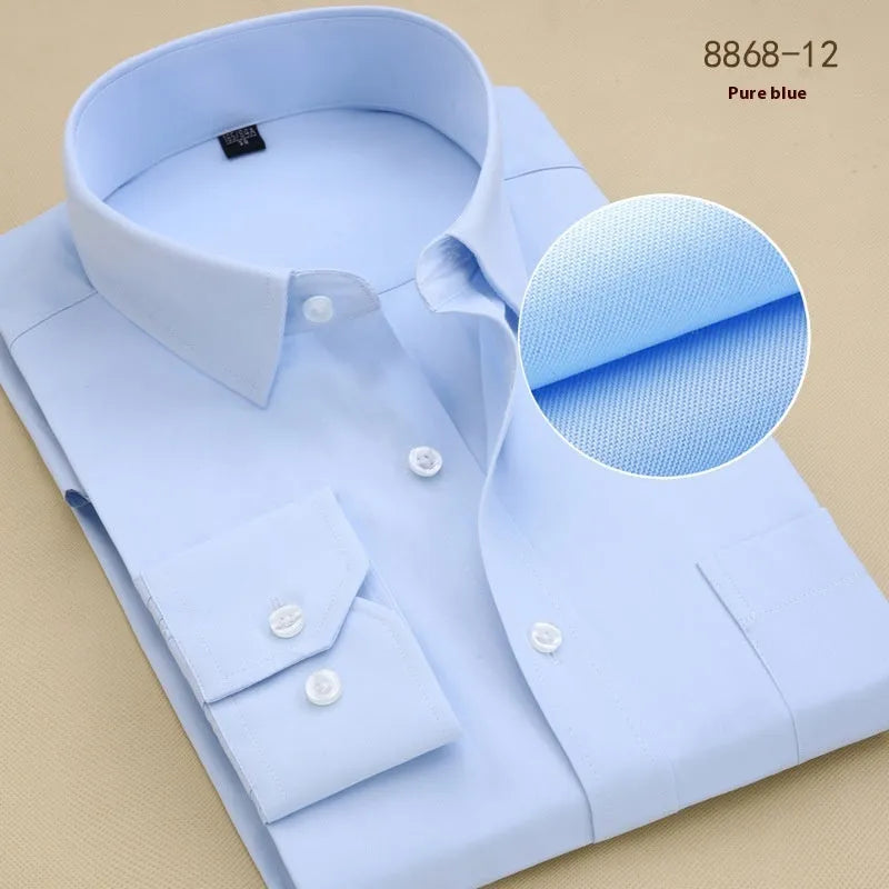 Men's slim fit cotton business shirt in black with long sleeves and professional styling