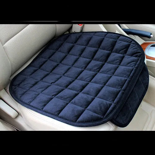 Checkered embroidered plush non-slip car seat cushion in beige with cotton fabric, three-piece set