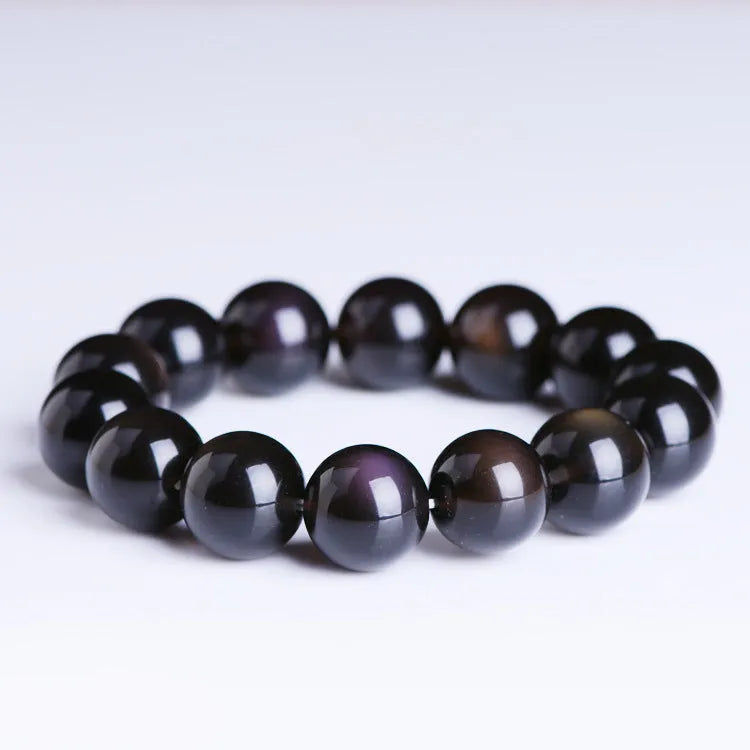 Natural obsidian crystal Pi Xiu bracelet with geometric beads in ice stone colours