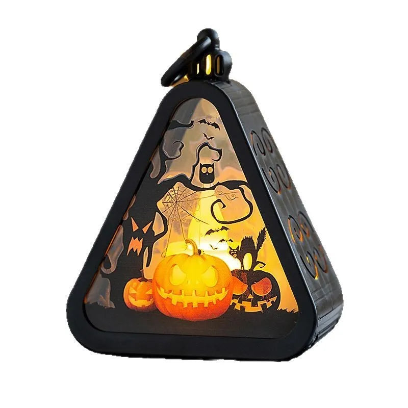 Portable Halloween pumpkin LED lamp decoration with plastic and glass construction
