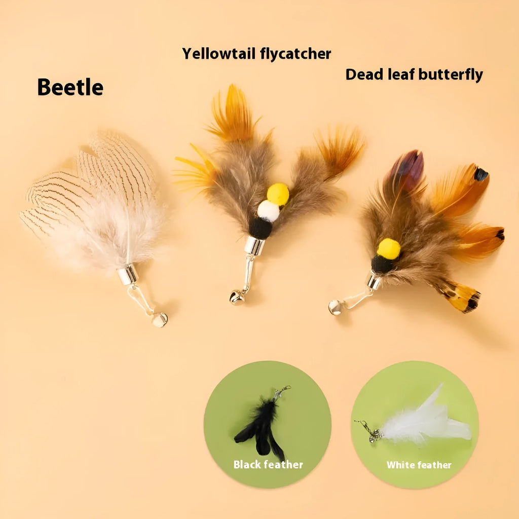 Three steel wire flying insect replacement heads for cat wand toys with assorted colour patterns