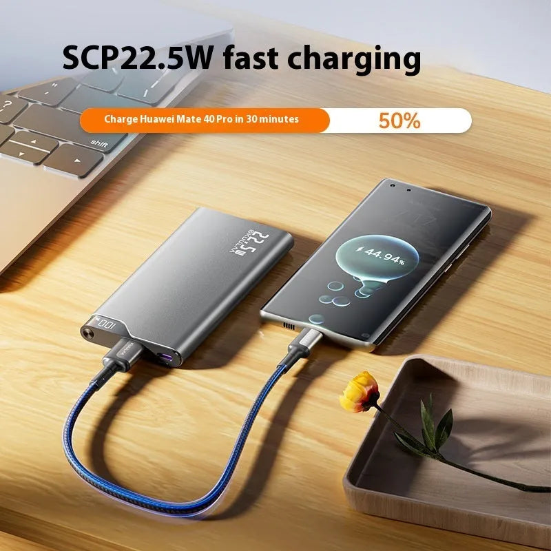 Super large capacity power bank 225W fast charge alloy shell tarnish colour 10000 MA with data cable