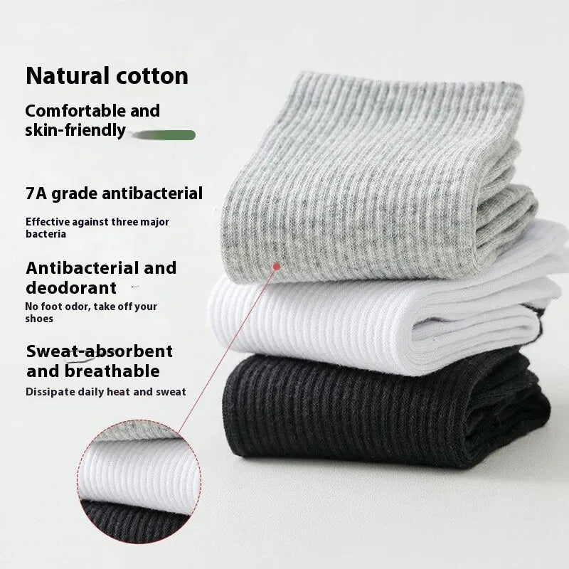 Men's 7A antibacterial cotton knee-high socks in black and grey free size options