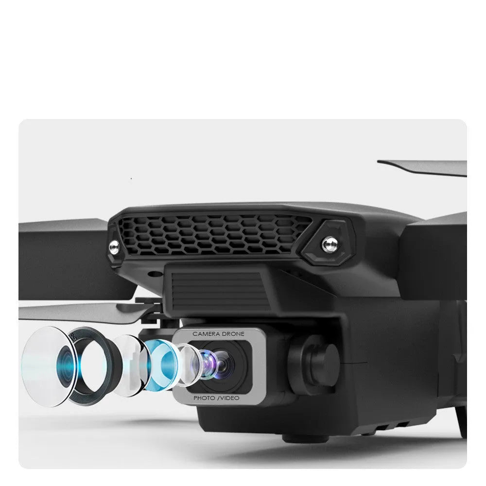 LSRC LS-E525 foldable 4K dual camera quadcopter drone with black and white body, arms folded