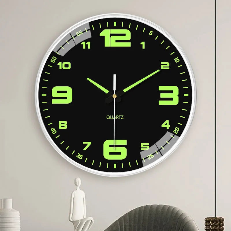 8 inch luminous wall clock with modern plastic design on wall
