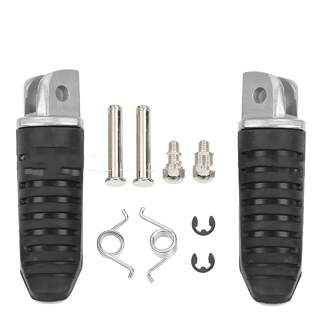 Black aluminium alloy motorcycle footpeg set for Suzuki models including Hayabusa and V-Strom.
