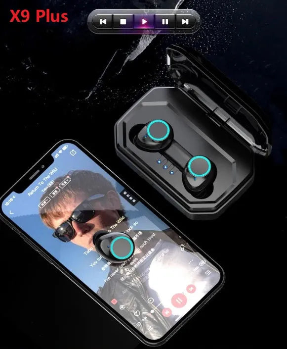V11 Bluetooth true wireless earbuds in charging case with digital display, black and white options