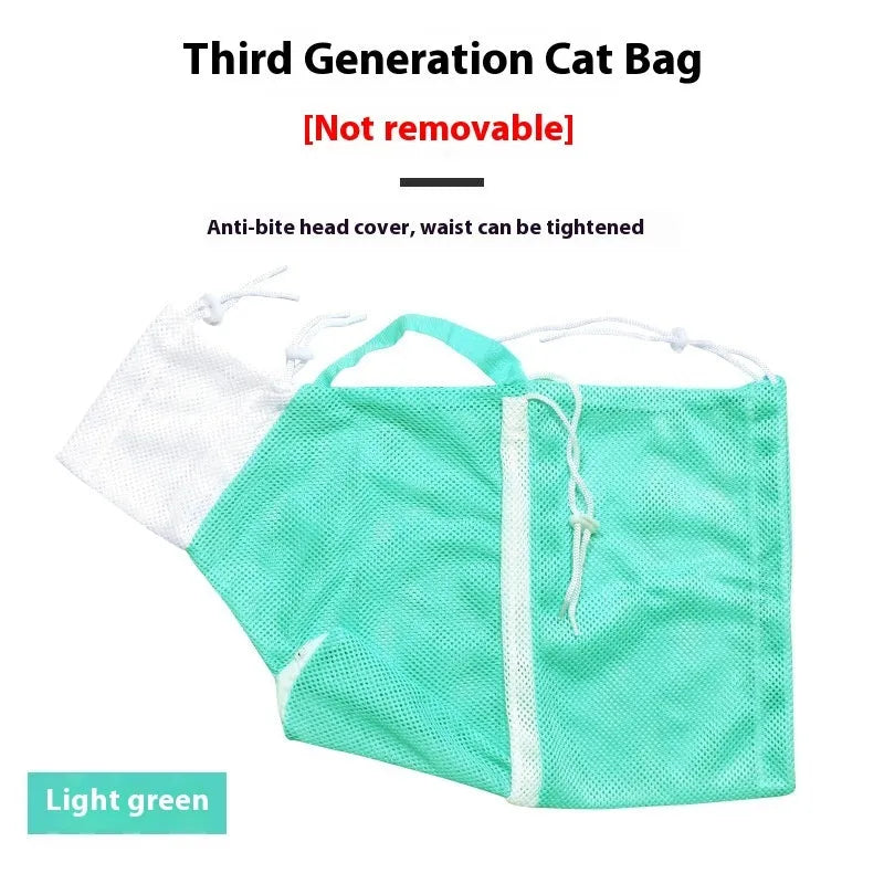 Upgraded fifth-generation cat grooming bag in grey white, green white, or pink white scratch-resistant fabric