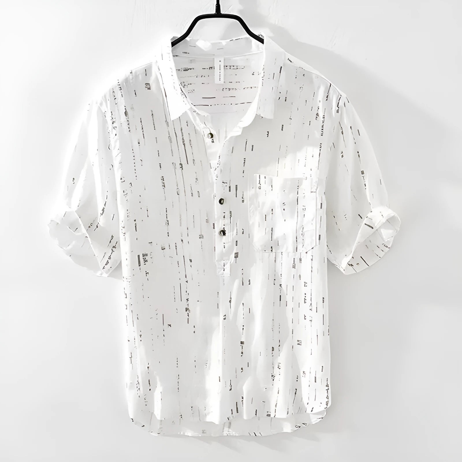 Mens black loose fit lapel polo shirt short sleeve summer casual top