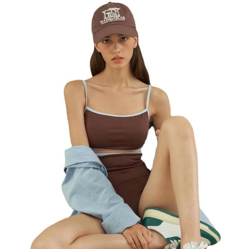 Brown triangle style one-piece swimsuit for women in nylon fabric