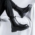 Chelsea men's high-top smoke pipe British Martin boots in Y666 black artificial PU leather with round toe and rubber sole.