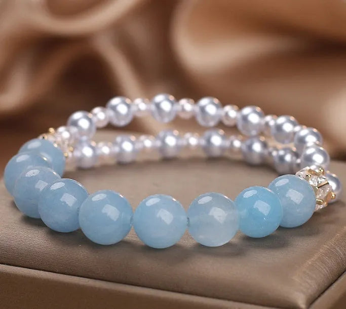 Sky blue aquamarine crystal bracelet on display, national style design