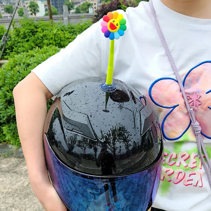 Yellow silicone sunflower helmet decoration with suction cup for motorcycle and bicycle customisation