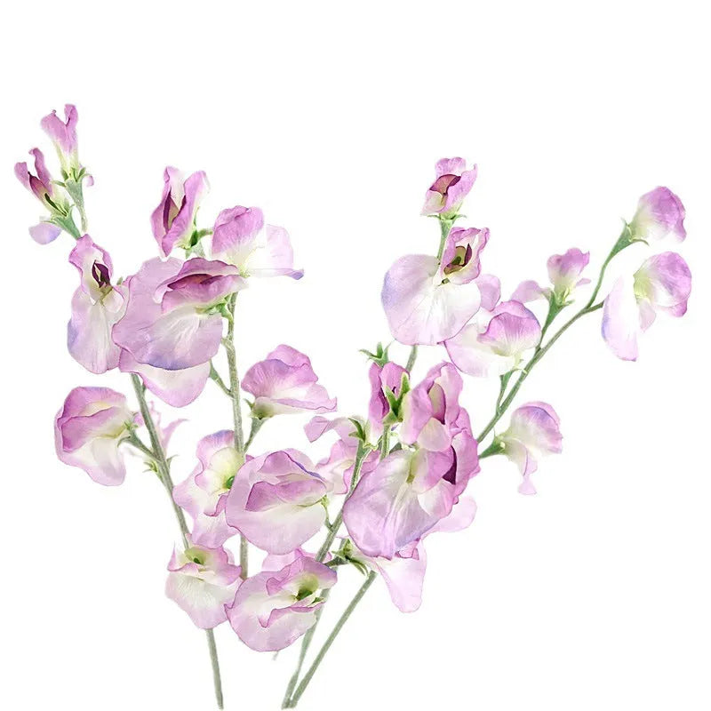 Single stem artificial silk pea flower in four colour options: pink, light purple, purplish red, white