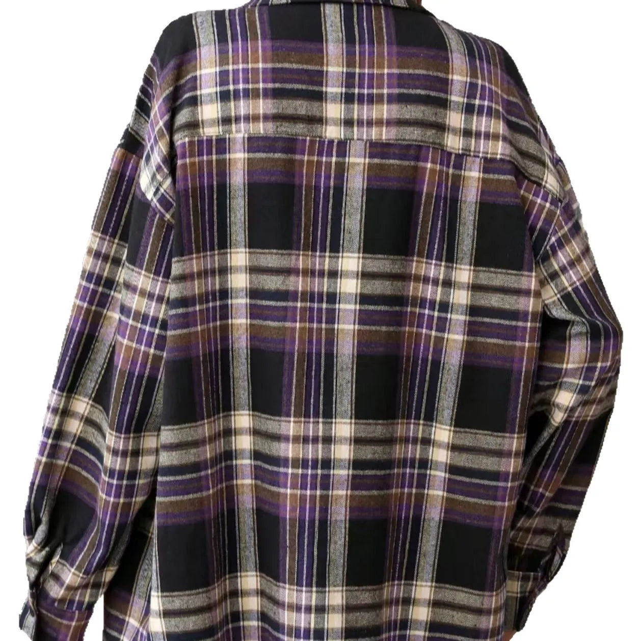 Women's loose fit retro plaid cotton shirt in black green purple colour options
