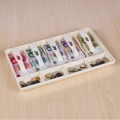 Black and white five-drawer ABS plastic cash register box for banknote and coin organisation