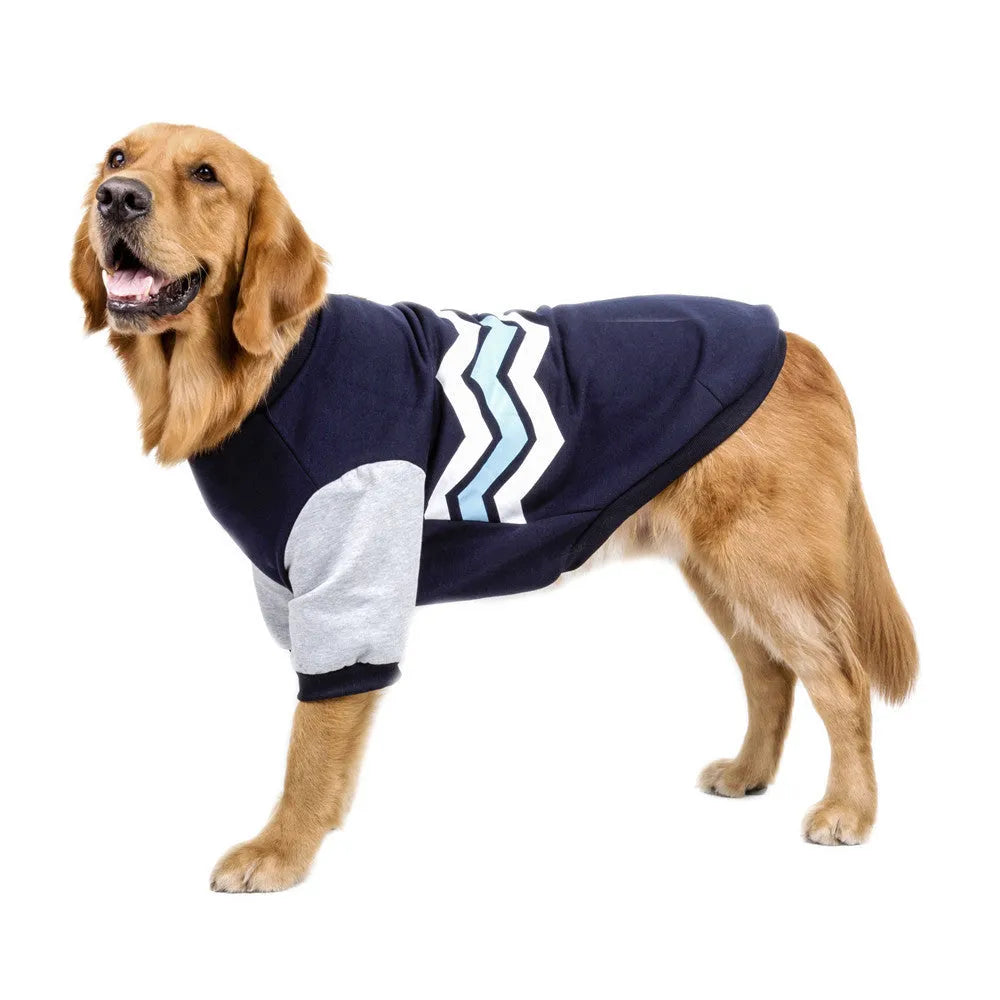 Wavy two-legged hoodie dog clothes in natural cotton with contrasting sleeves, available in green red blue sizes 3XL 4XL 5XL