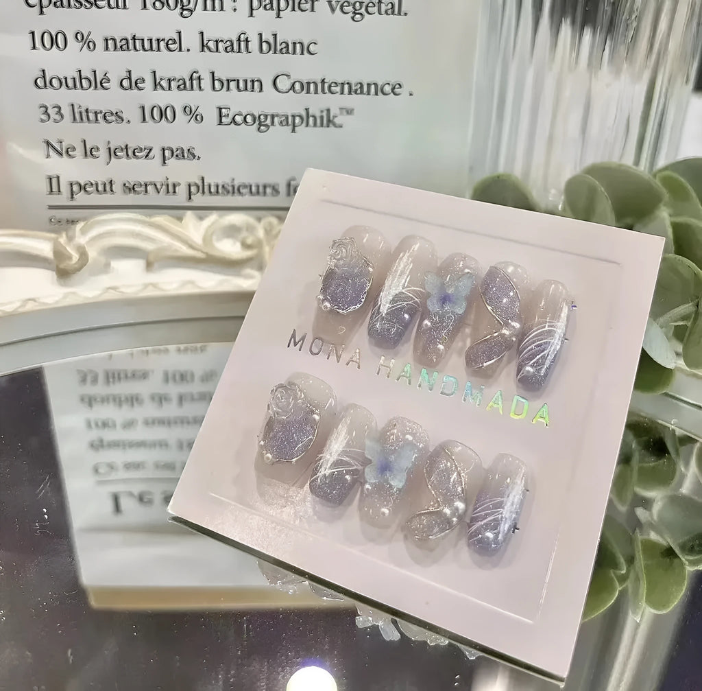 Hand-wearing bridal nail sequins set in four sizes L M S XS with application tools