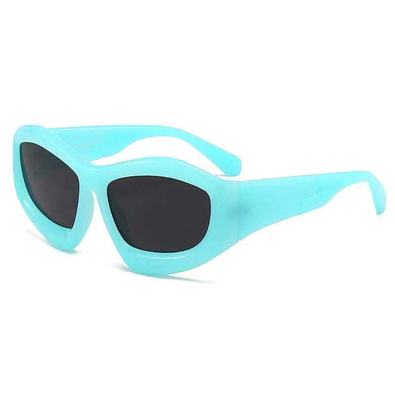 Unisex concave shape sunglasses with black frame and black grey lens, bubble style design for outdoor use