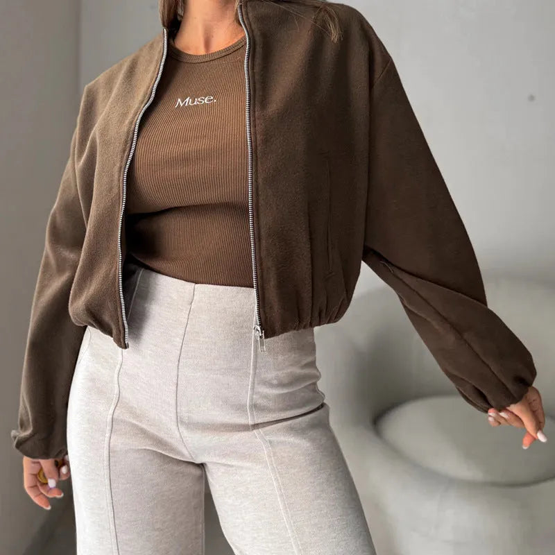 Women's off-shoulder lantern sleeve short coat in polyester casual wear