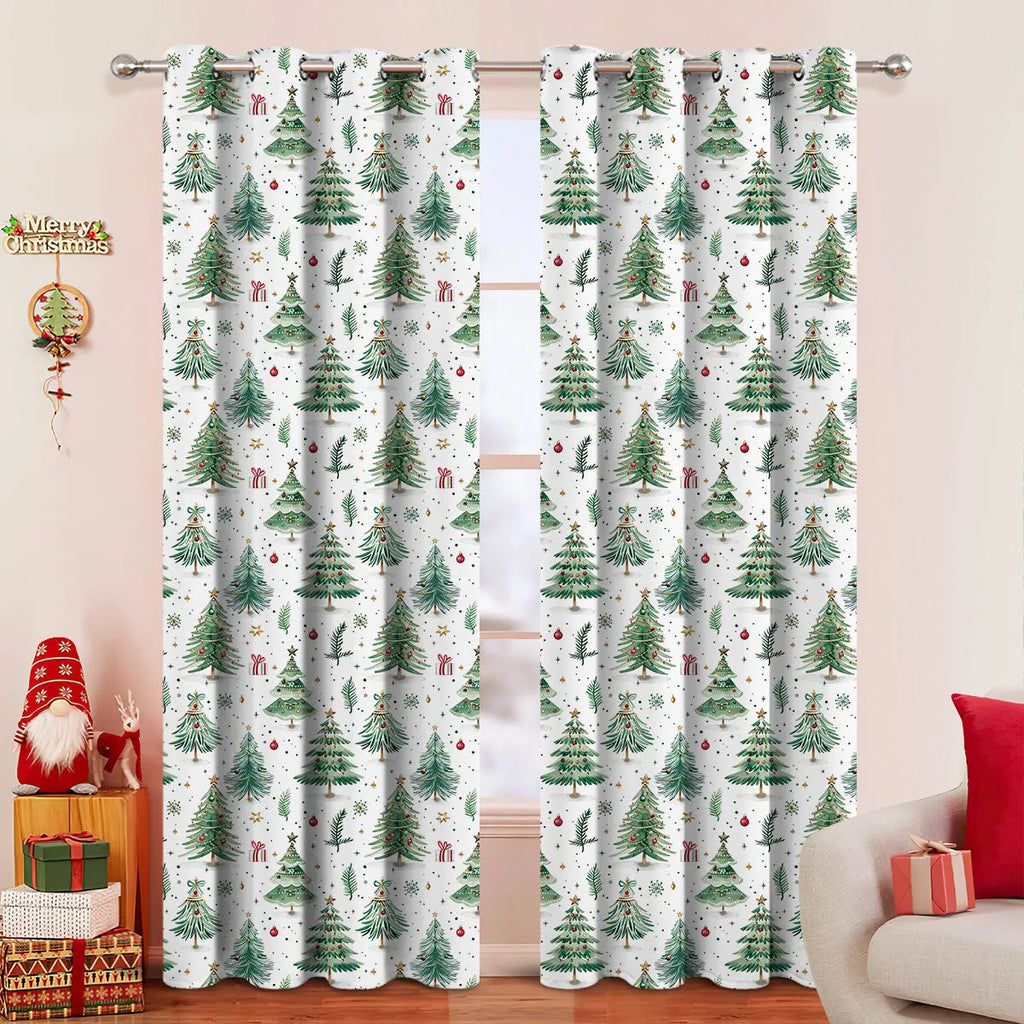 Christmas Forest colour punching design polyester shading curtain hanging on window