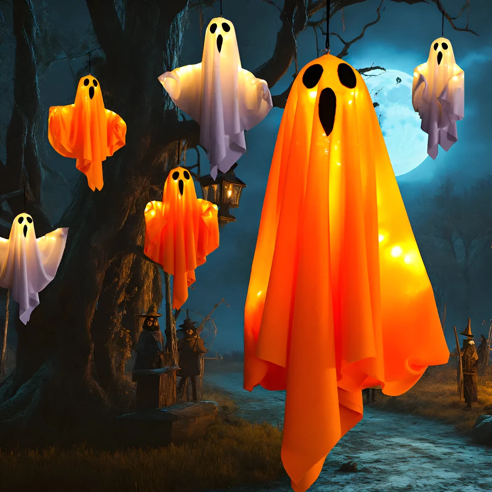 Luminous white and orange cloth ghost scream Halloween indoor lighting with battery power