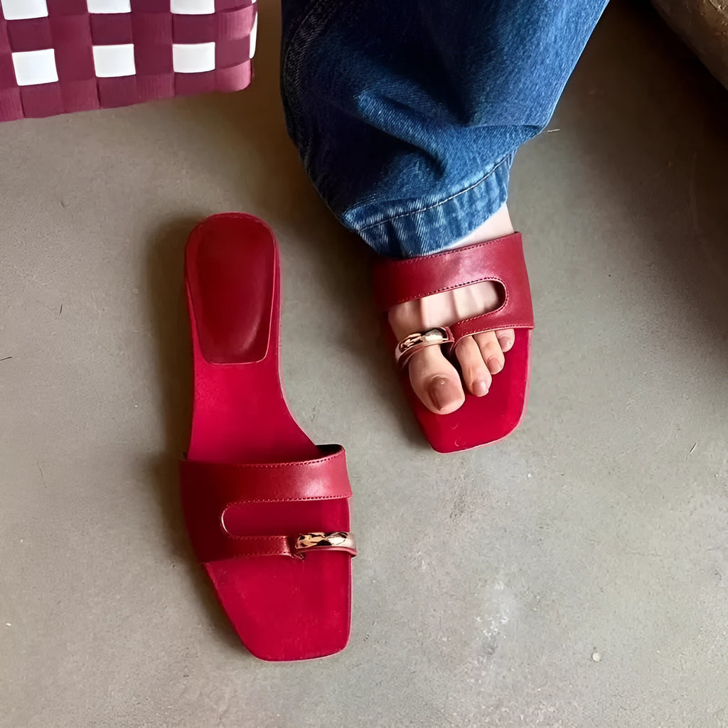 Plus size square head slippers in leather with rubber sole, shown in available colours