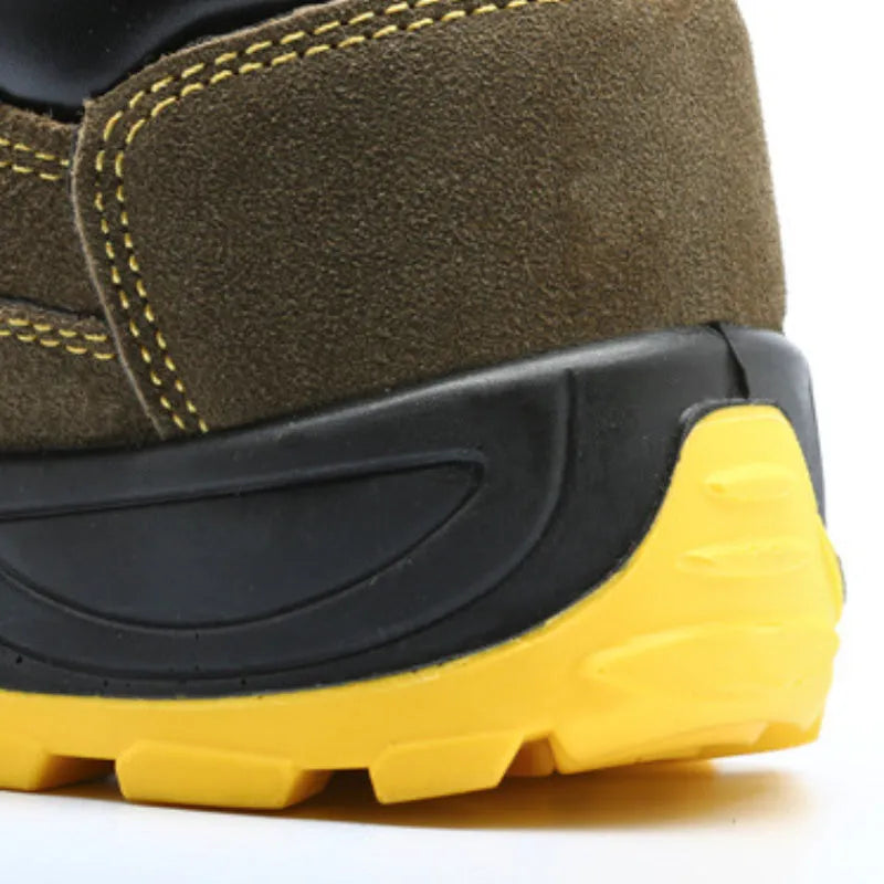 Bronze cow suede leather steel toe safety boots with solid non-slip sole