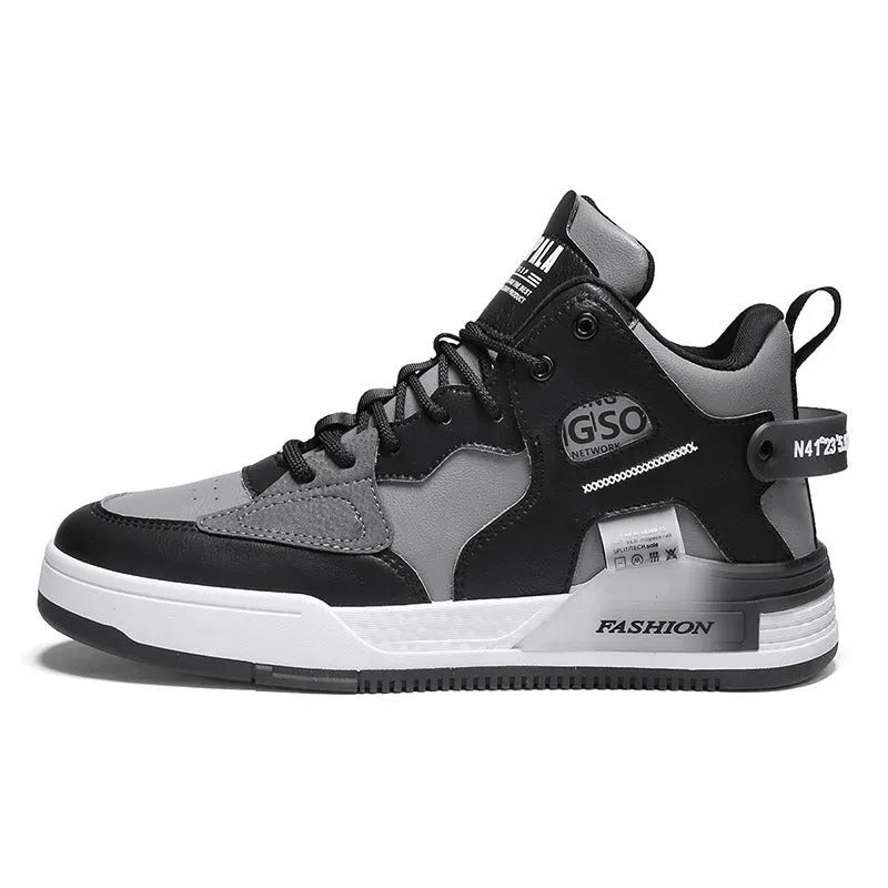 Men's high-top canvas sports casual shoes in black and gray, with slingback style and flat heel