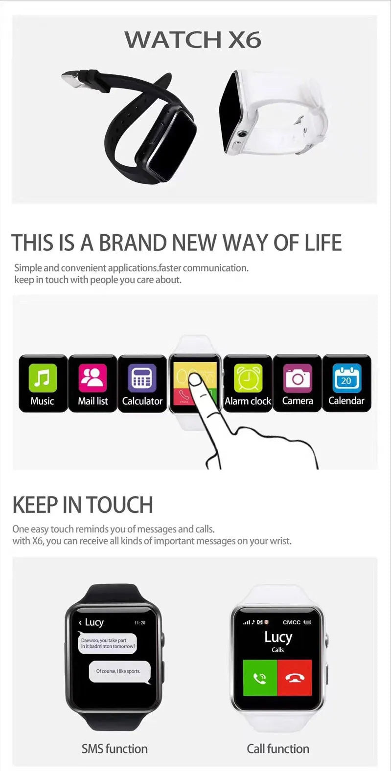 Black smart watch with 1.54 inch display and black silicone strap on a wrist