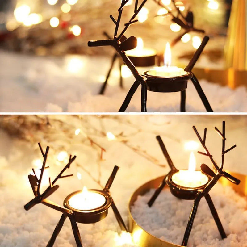 Iron Christmas deer candlestick holder with elk bracket design in black finish