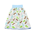 Baby girl wearing a multi-colour waterproof cotton diaper skirt with elastic waistband for belly protection