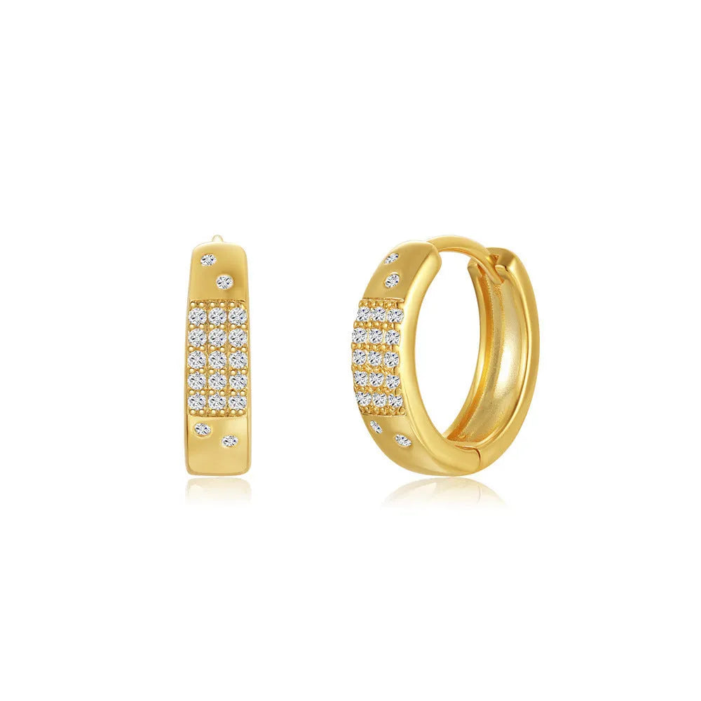 Brass geometric earclip earrings with electroplated gold finish and round design element