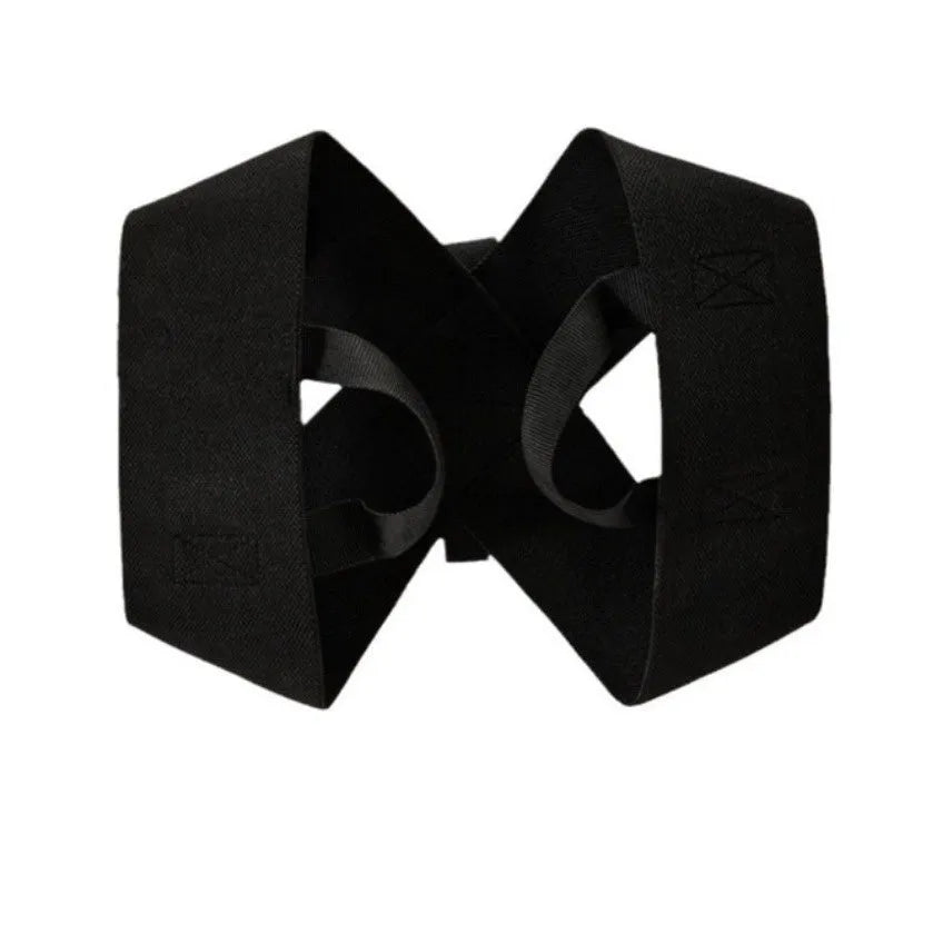 Adult posture corrector brace made of linen woven fabric in black, open shoulder design, available in sizes XS to XXL for men and women