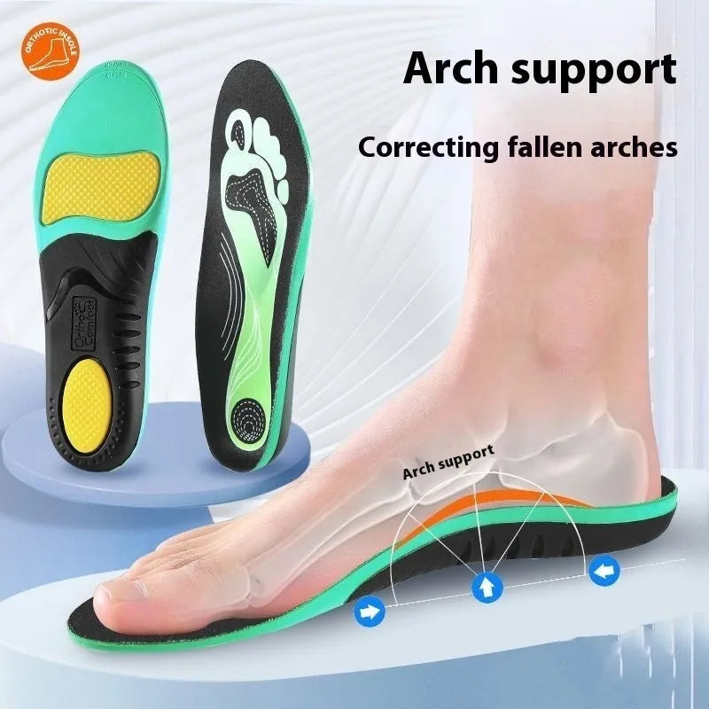 Blue and green flat foot correction insoles made from PU material with arch support design