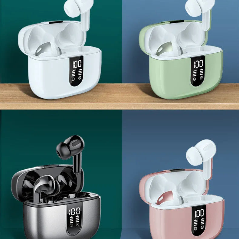 Bx08 wireless headset with digital display charging case in Black Grey Light Green White colours
