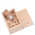 Chocolate brown wooden personalised USB memory stick shaped like a drift bottle, showing custom text engraving.