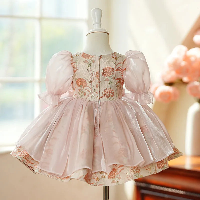 Girls' pink polyester princess-style piano performance dress suitable for height 80 to 150cm