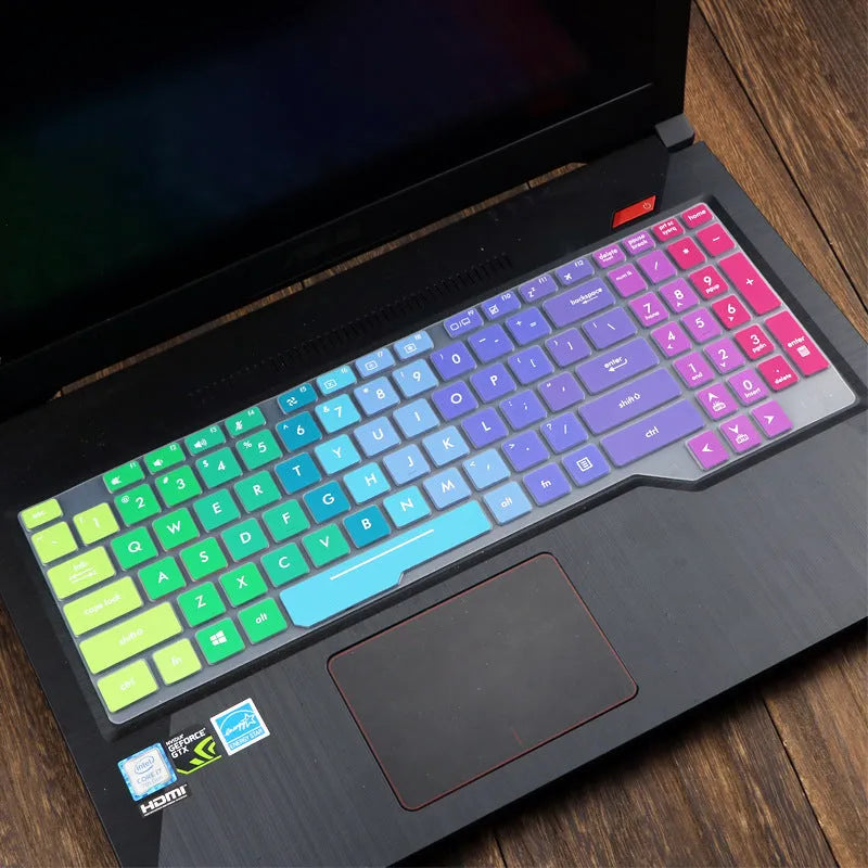ASUS Flight laptop keyboard protective film cover in various colour options including blue, mint, and gradient patterns.