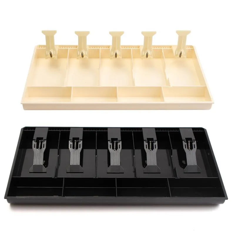 Black and white five-drawer ABS plastic cash register box for banknote and coin organisation