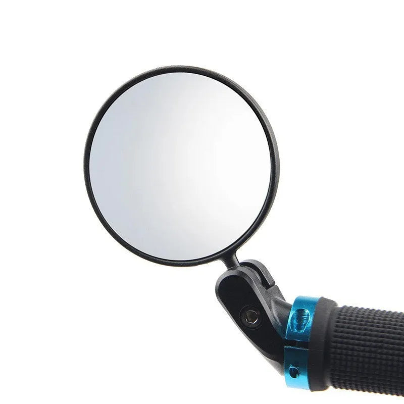 Black foldable convex rearview mirror with a 7cm diameter head on a 14cm arm against a white background.
